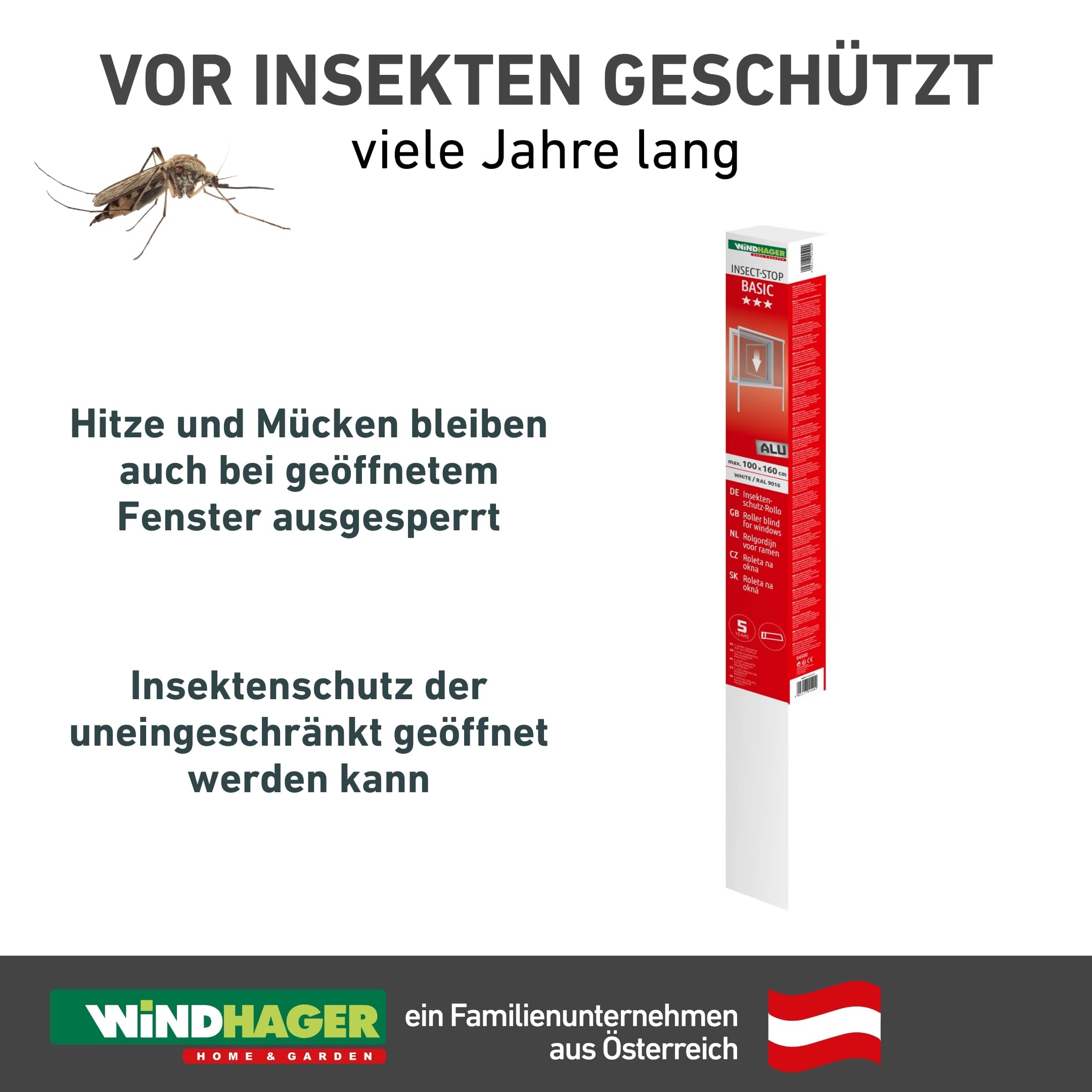 Windhager Insektenschutz Basic Rollofenster Alu, Insektenschutzrollo, Fliegengitterrollo, Selbstbausatz 160 x 160cm, weiß, 04502