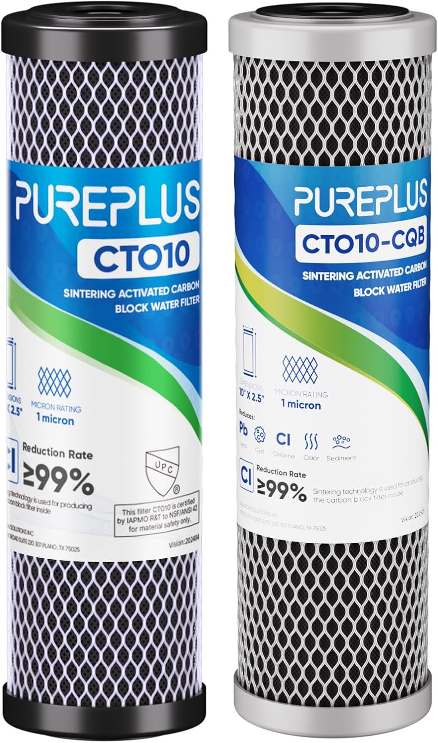 1 Micron 2.5" x 10" Whole House CTO Carbon Water Filter Cartridge Replacement for Under Sink Water Filter System, Dupont WFPFC8002, WFPFC9001, FXWTC, SCWH-5, WHEF-WHWC, WHCF-WHWC, AMZN-SCWH-5,2Pack