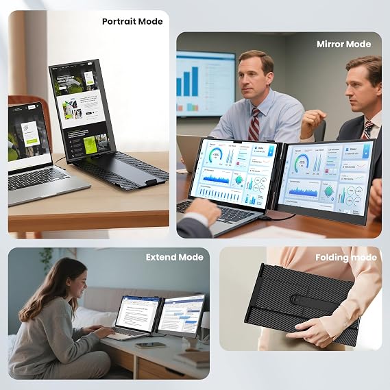 Laptop Screen Extender, 14 Ultra Thin & Lightweight, 1080P FHD Portable Travel Monitor, Plug & Play, Laptop Extension Monitor Portable, for 13-17 Inch Laptops, Compatible with Win/Mac/Chrome/Linux