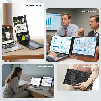 Laptop Screen Extender, 14 Ultra Thin & Lightweight, 1080P FHD Portable Travel Monitor, Plug & Play, Laptop Extension Monitor Portable, for 13-17 Inch Laptops, Compatible with Win/Mac/Chrome/Linux