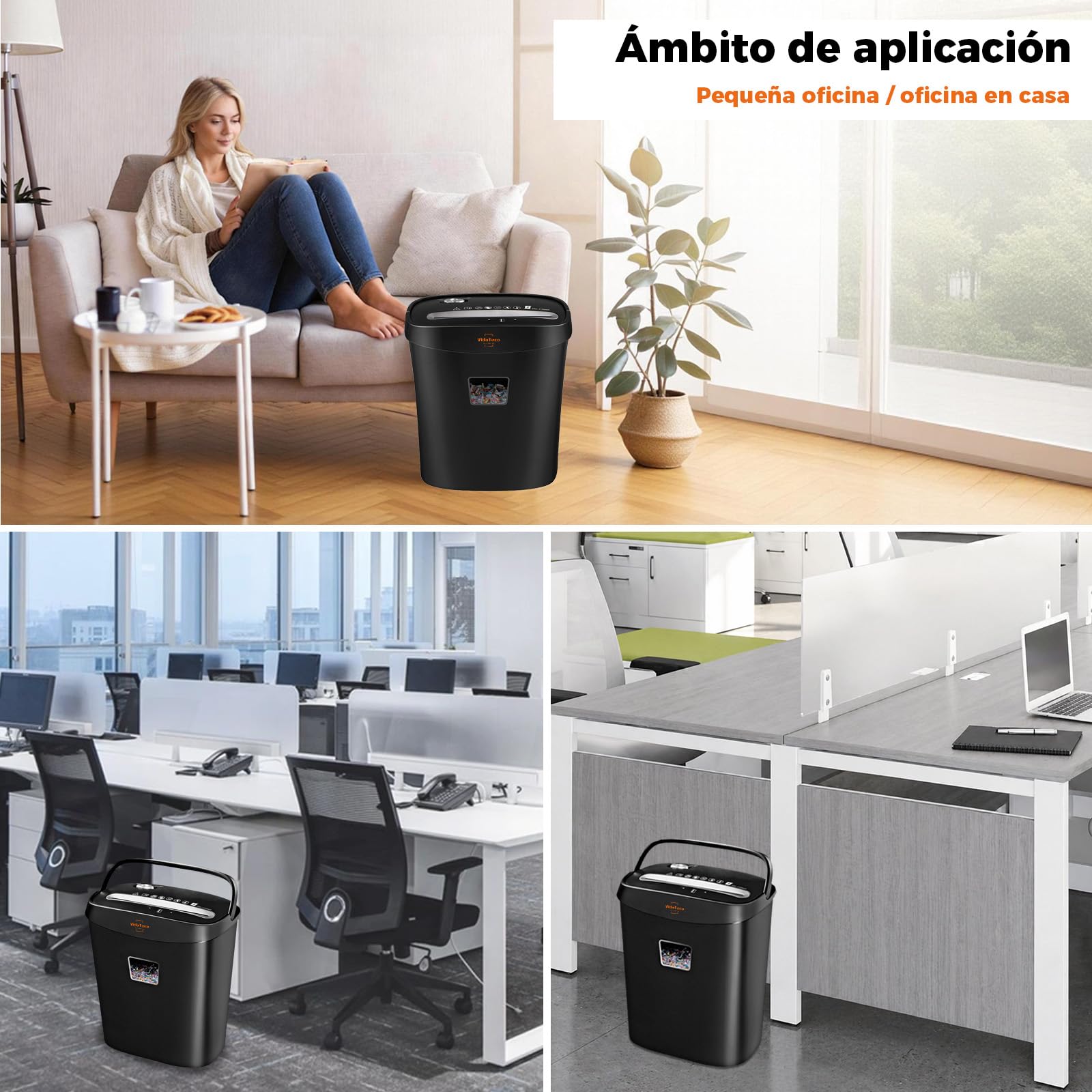 VidaTeco Destructora de Papel para Casa de 10 Hojas Contenedor de 15 L | Trituradora de Papel de Corte Transversal Que Destruye Papel Tarjetas Triturador con diseño de Mango portátil