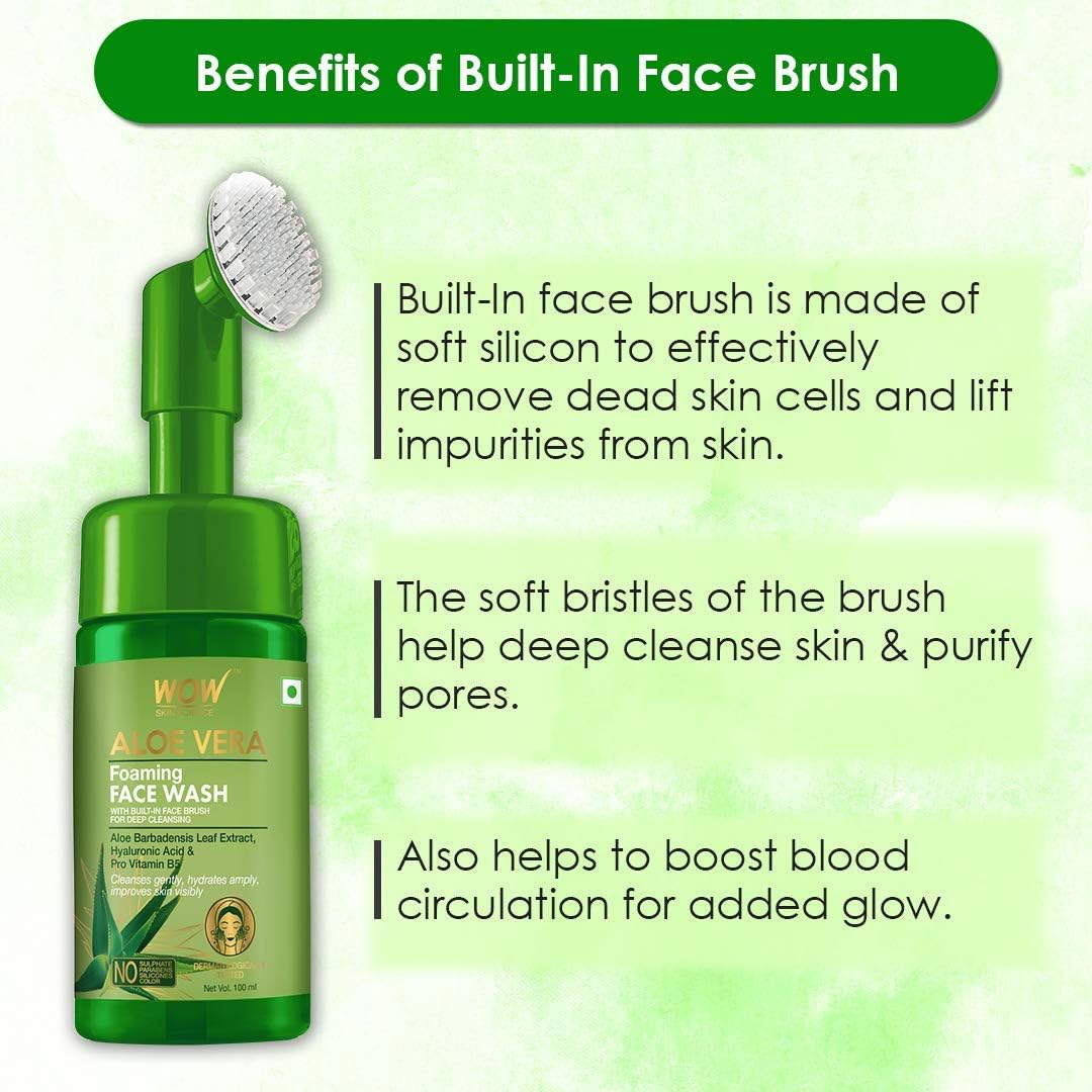 WOW Skin Science Aloe Vera Foaming Face Wash with Built-In Face Brush for deep cleansing, No Parabens, Sulphate - Image 4