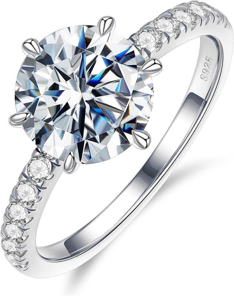 Bague Fiançailles Femme Argent 925 Avec Moissanite - 6 Griffes, Couleur D VVS1, Certificat, Cadeau Mariage
