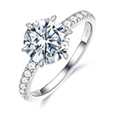 MOOSEA 2CT Moissanite Engagement Rings for Women Wife, 925 Sterling Silver with 14K White Gold Plated Promise Ring Her Moissanite Rings for Women Engagement Wedding Gifts
