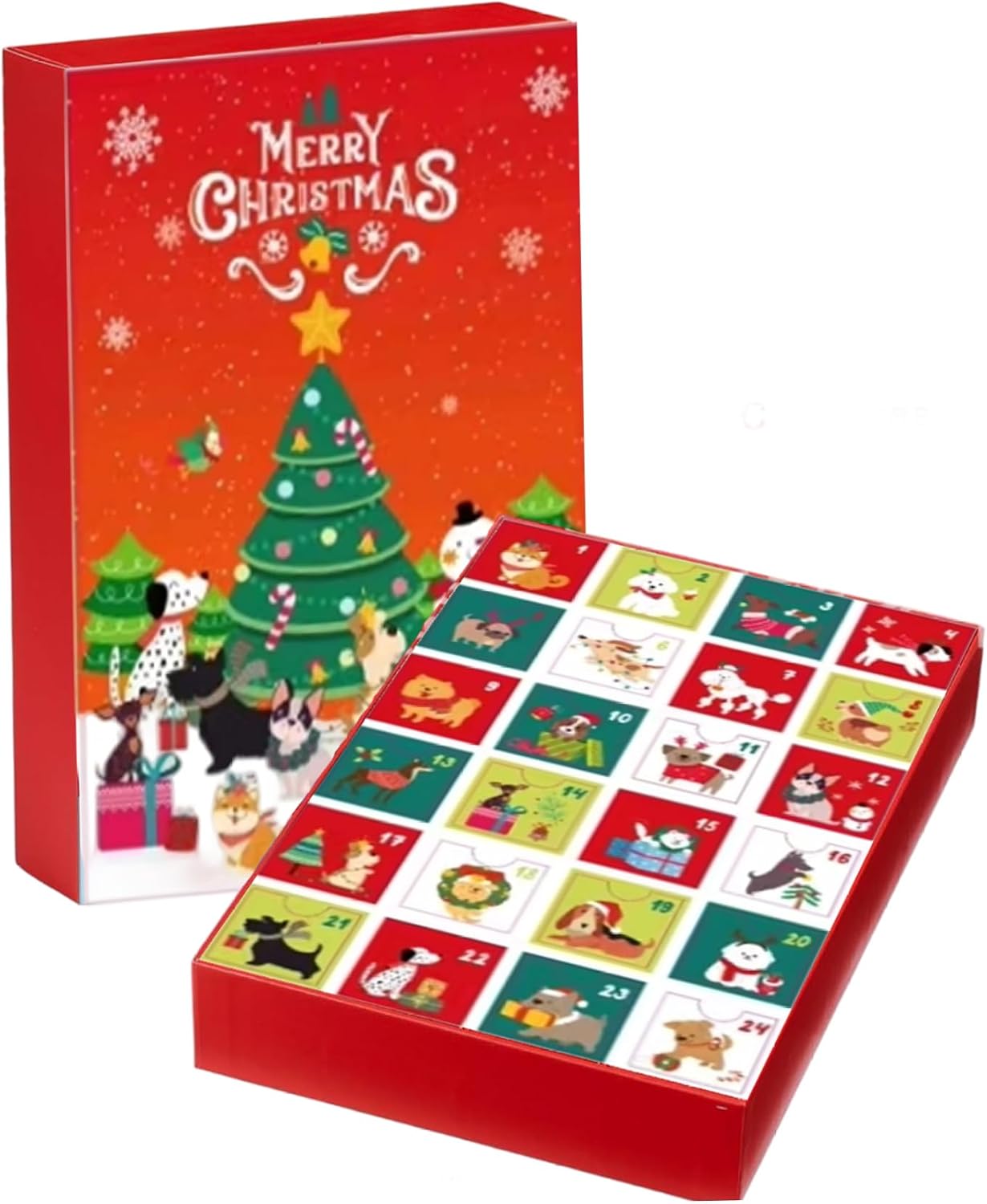Refillable Dog Treat Advent Calendar with 24 Drawers, Christmas Countdown Calendar for Dogs with Snacks for Family Giving