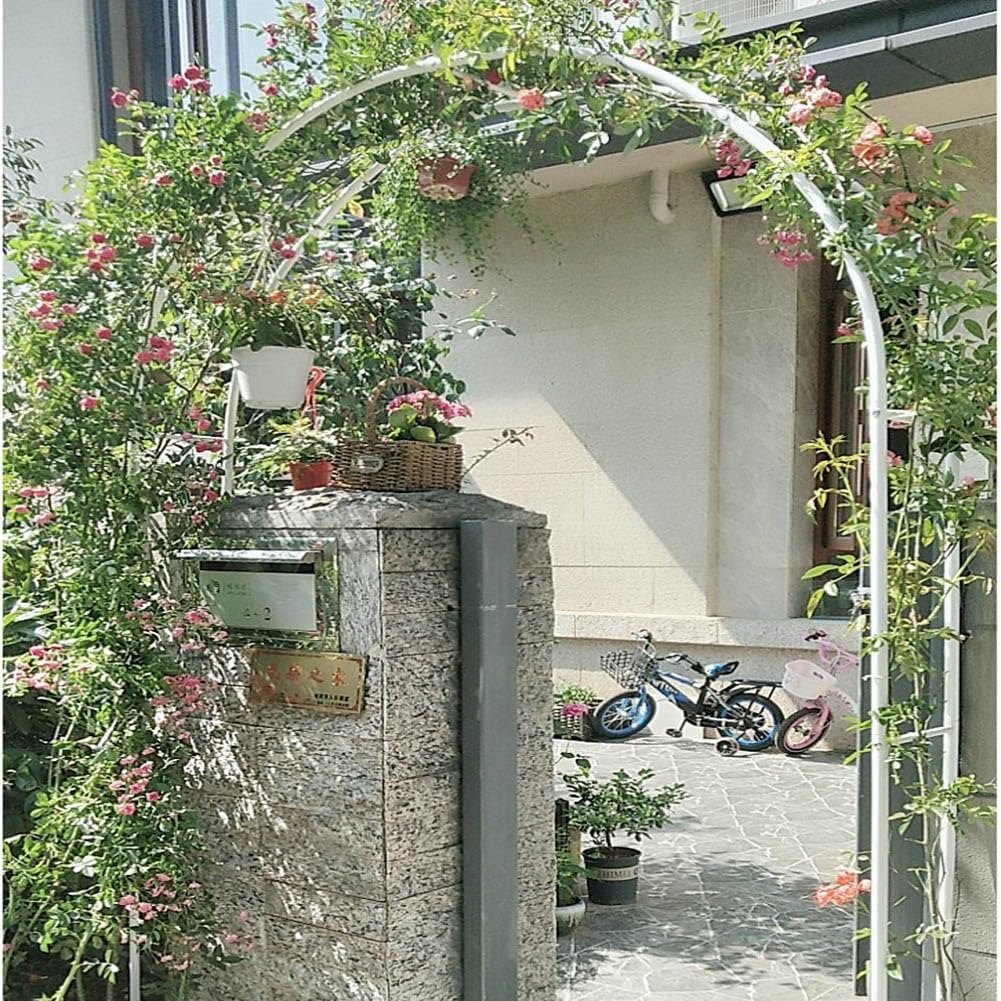 Łuk pergoli ogrodowej, metalowa kratka do roślin pnących, pergola zewnętrzna i łuk ślubny, wysokość 16 cm, czarny/biały/zielony, idealny na dziedziniec, ceremonię, trawnik i garaż