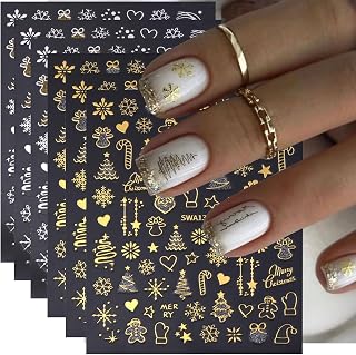 Christmas Nail Art Stickers Decals Winter Snowflake Tree Christmas Nail Stickers 6PCS Gold Silver Crystal Ball Candy Elk 3D Self-Adhesive Xmas Nail Decals Nail Art Supplies for Women Nail Decorations