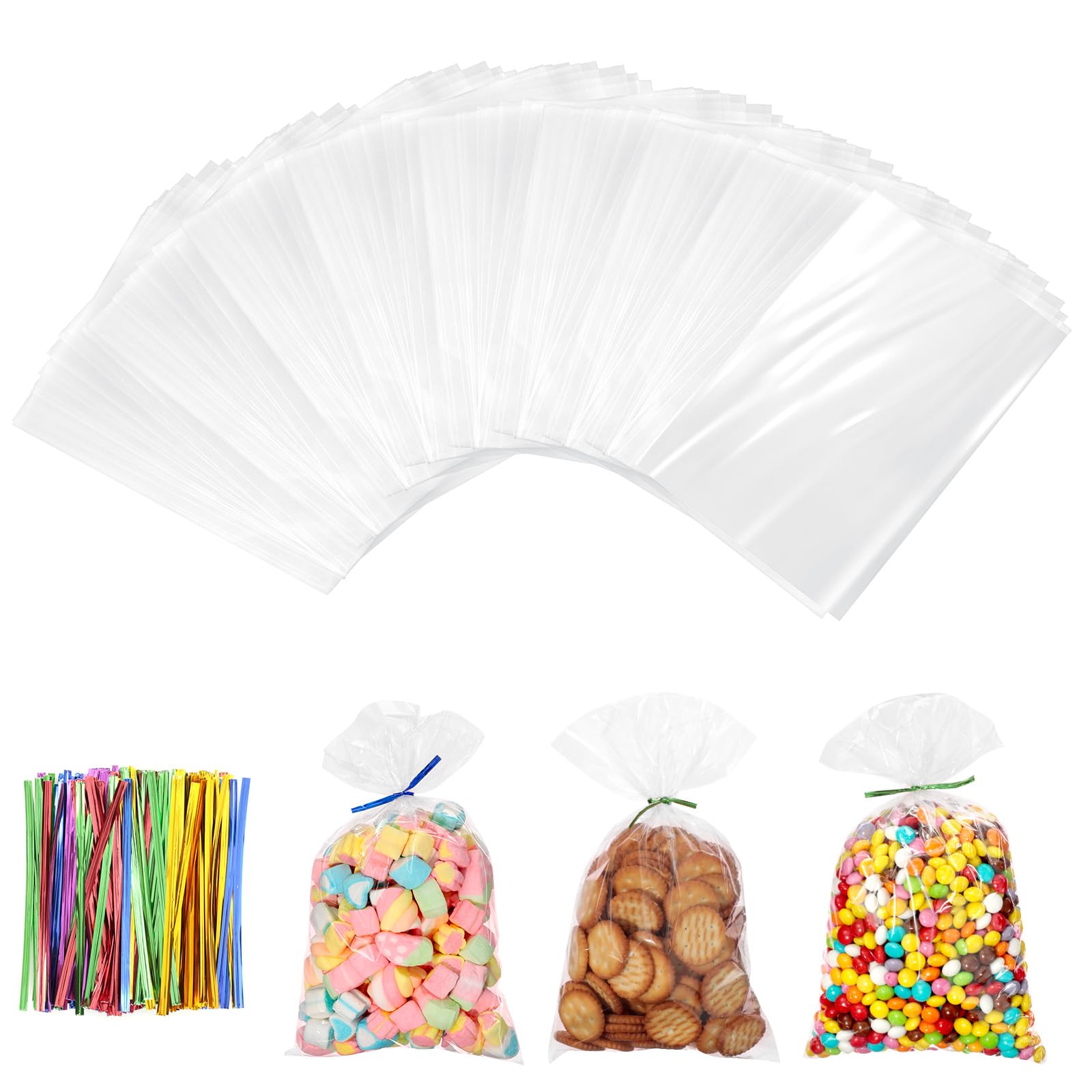 Cozary 200 Pezzi Sacchetti Trasparenti con Lacci, 15 x 10 cm Piccoli Sacchetti Cellophane Pellicola Bustine Alimenti, Sacchetti Caramelle Biscotti OPP Sac Regalo per Feste Compleanno dei Bambini