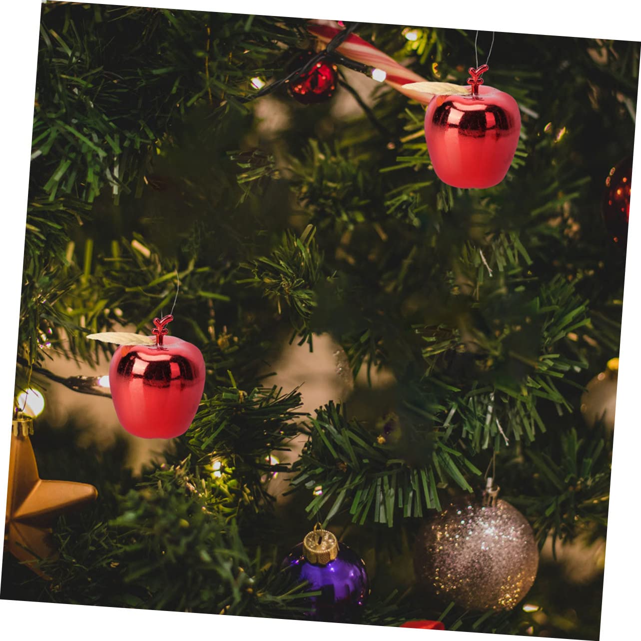 Alipis Décorations De Fête De Noël 60 Pièces Pendentif d'arbre De Noël Décorations D'Intérieur Pommes De Rouges Ornements en Plastique