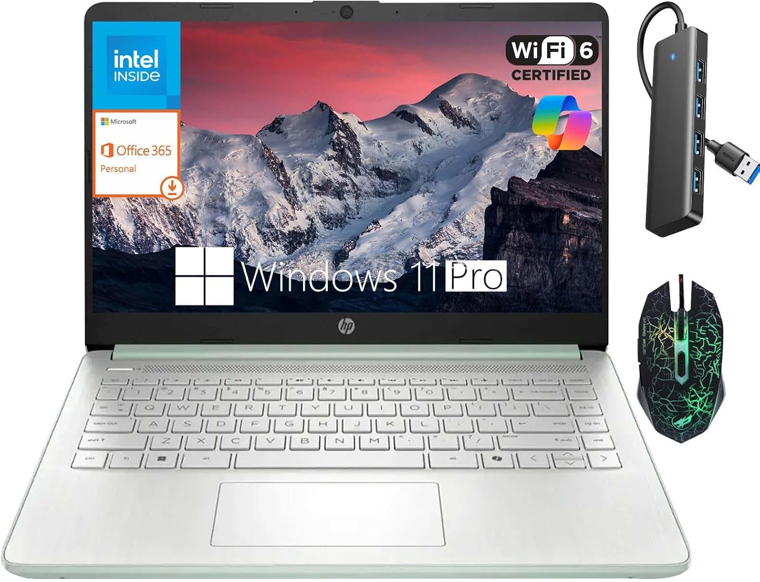 HP 14" Student Business Laptop, Intel Quad-Core N150(Beats N4120), 16GB RAM, 384GB Storage(128GB UFS+256GB Micro SD), Wi-Fi 6, Fast Charge, 1-Year Office 365, Copilot AI, Windows 11 Pro, Silver