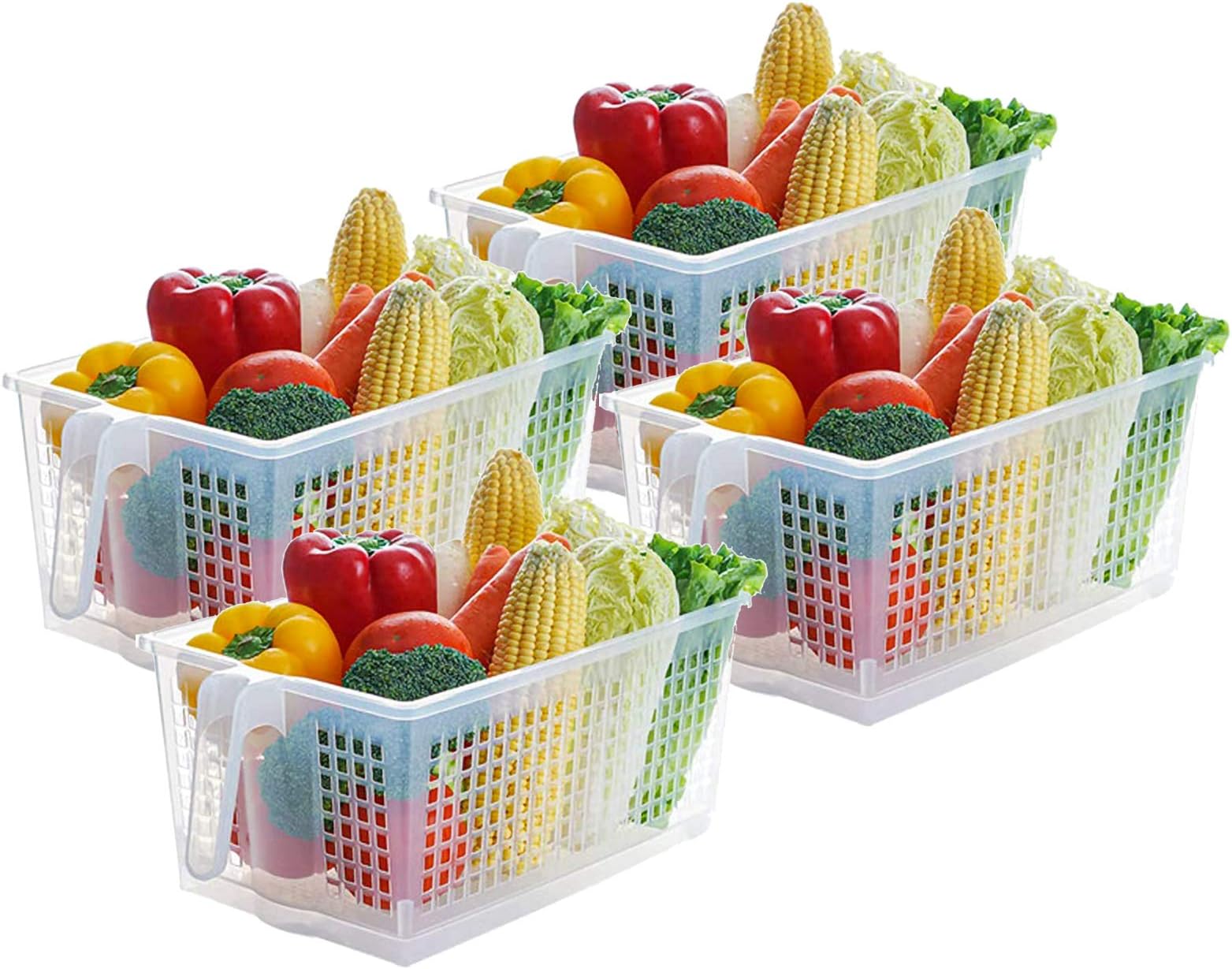 MineSign Plastic Storage Containers Square Handle Food Storage Organizer Boxes with Lids for Refrigerator Fridge Cabinet Desk (4pcs organizer)