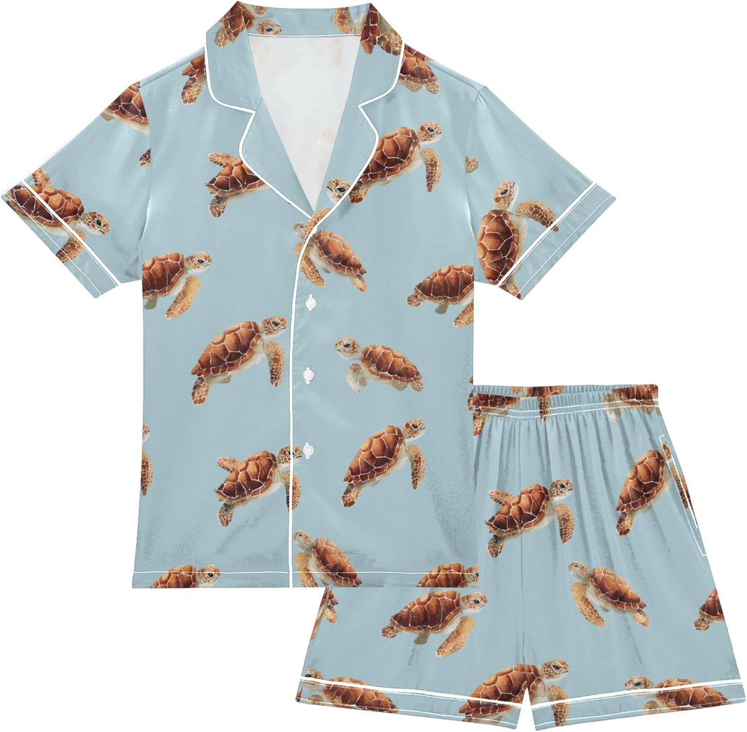 Silk Pajama Sets Short Sleeve Pajamas Soft Sleepwear 2 Piece Pjs Set