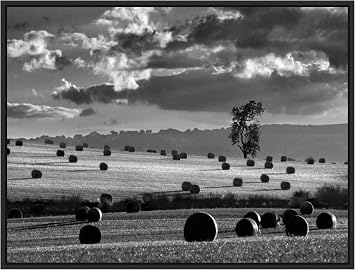 Amanti Art Framed Canvas Wall Art 32x42 Rolls of Hay by Martin Henson, Framed Wall Art Canvas, Landscapes Artwork, Modern Decor, Oversize Poster Painting for Living Room, Bedroom, Bathroom, Kitchen,