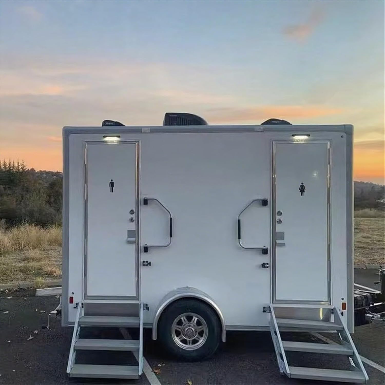 Luxury 2-Stall Mobile Restroom Trailer with Air Conditioning & Non-Slip Flooring, Towable Portable Toilet for Events & Commercial Use