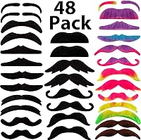 Vista 1 de HESTYA 48 piezas de bigotes falsos Mardi Gras autoadhesivas, novedosas calcomanías de barba falsas para barba, pirata francés, detective