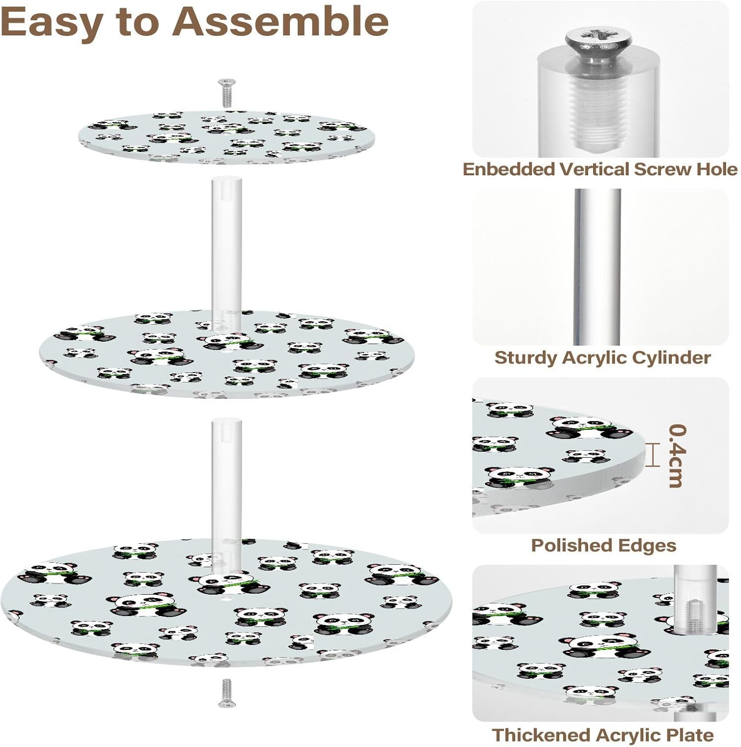 Panda Bamboo 3 Tier Acrylic Cupcake Stand, Cupcake Stand for 34 Cupcakes for Weddings, Christmas,Holidays,Parties,Birthday,Printed Cupcake Tower 23300124