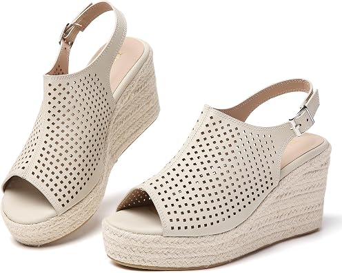 Tilocow Espadrilles Wedges for Women Open Toe Ankle Strap Platform Dressy Casual Sandals Travel Slides