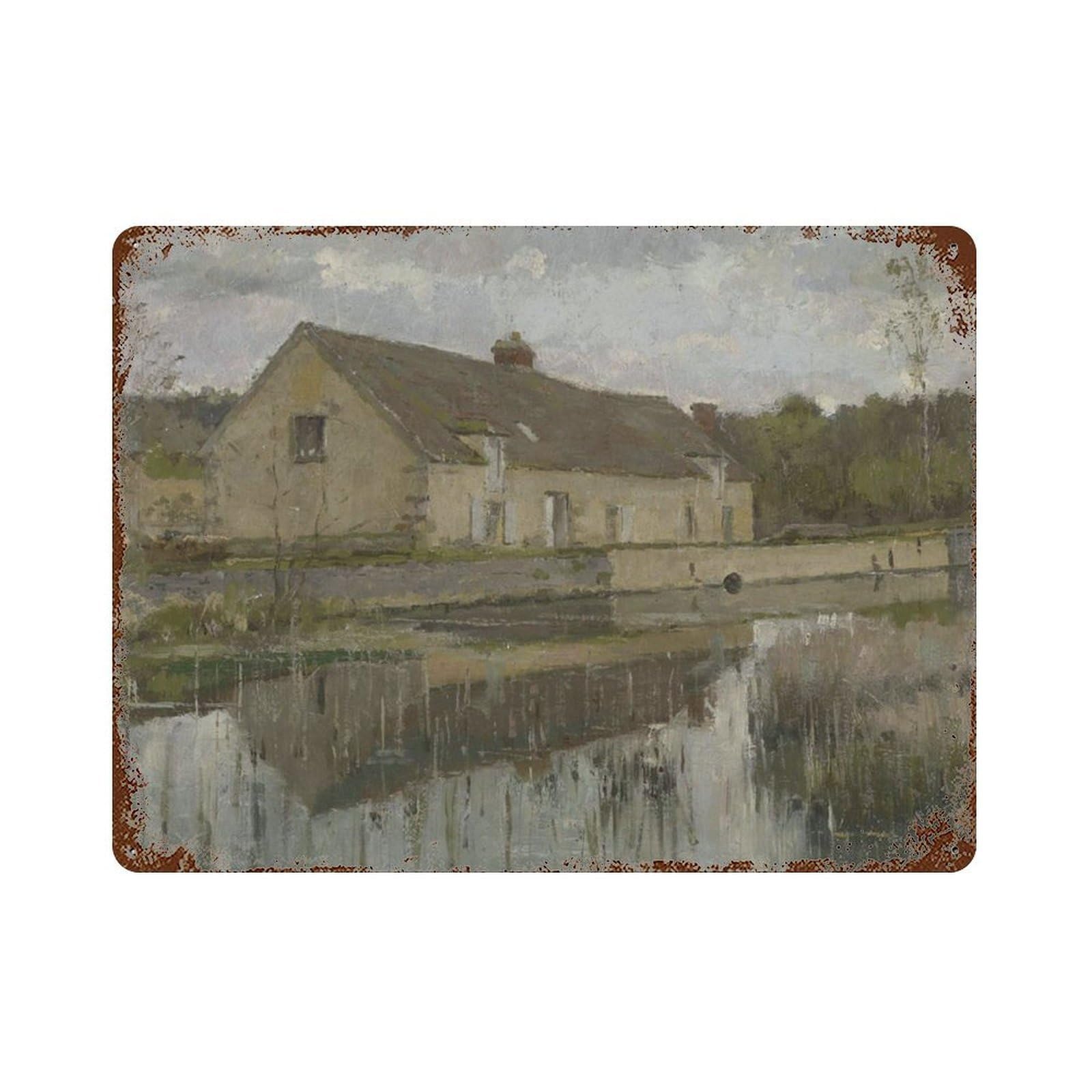 xiaoxiaoshen Vintage Landscape Oil Painting. Neutral, Rustic Muted Country Autumn Wall Decor Art Metal Tin Poster Modern Home Decor Art Home Bar Shop Decorations Vintage Sign 30x40cm