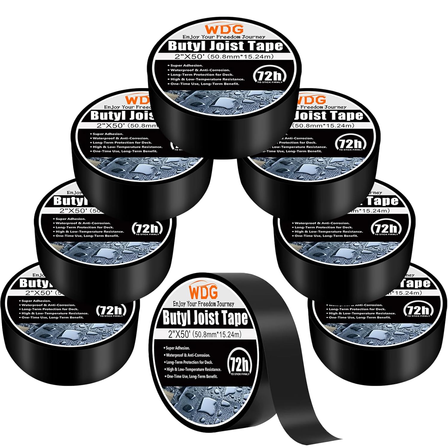 WDG Joist Tape for Decking 2" x 50', 8 Pack Weatherproof Butyl Sealant Tape, Waterproof and Anti-Corrosion for Wood Deck Joists, Beams & RV Roof Leak Repair