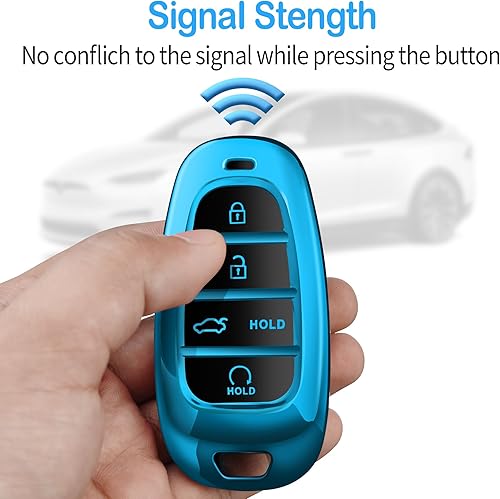 Miniatura 5 de Tukellen Funda para llavero, TPU suave, protección completa para Hyundai Sonata Santa Fe Tucson, 5 botones (azul)