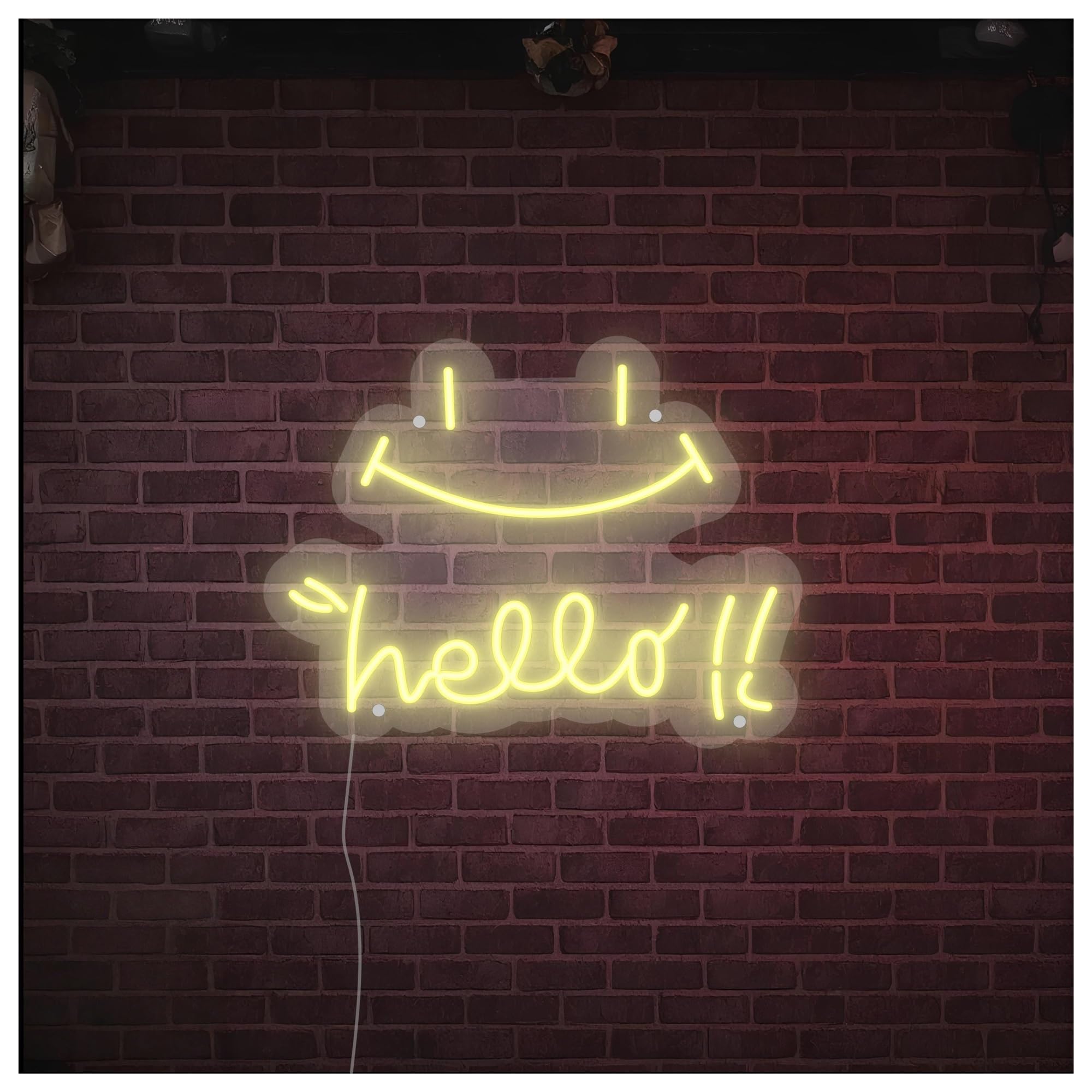 SHOUXI Sign Lamp Hello Smile Face Neon Sign, Suitable for Shop Wall Decor with Dimmable 38.5cm