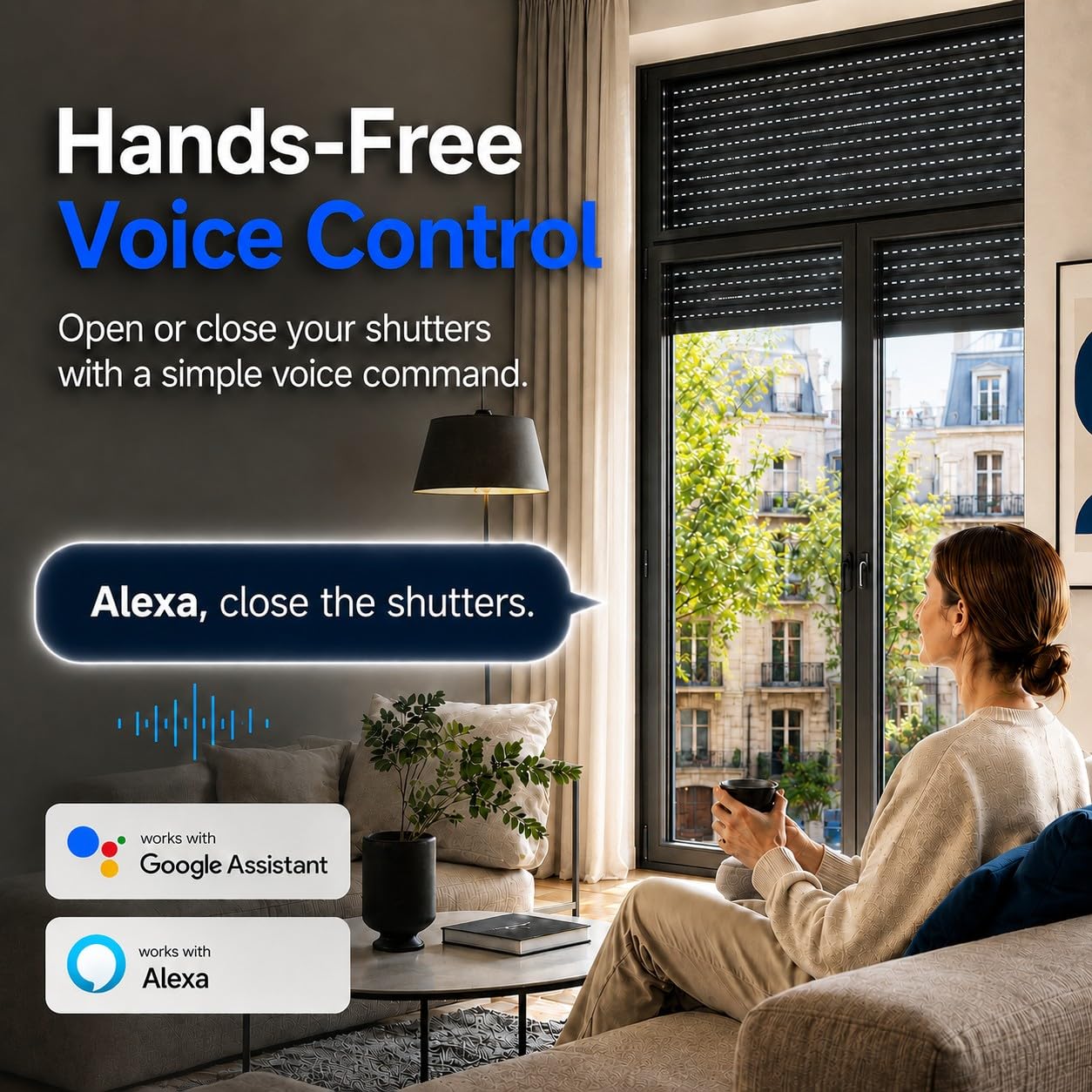LoraTap Moduł inteligentnej rolety, 4-pak: istniejące rolety, zasłony, doposażenie – aplikacja timer, sterowanie głosem Alexa Google Assistant, 2,4 GHz Wi-Fi, 4-przewodowy silnik rurowy AC 300 W