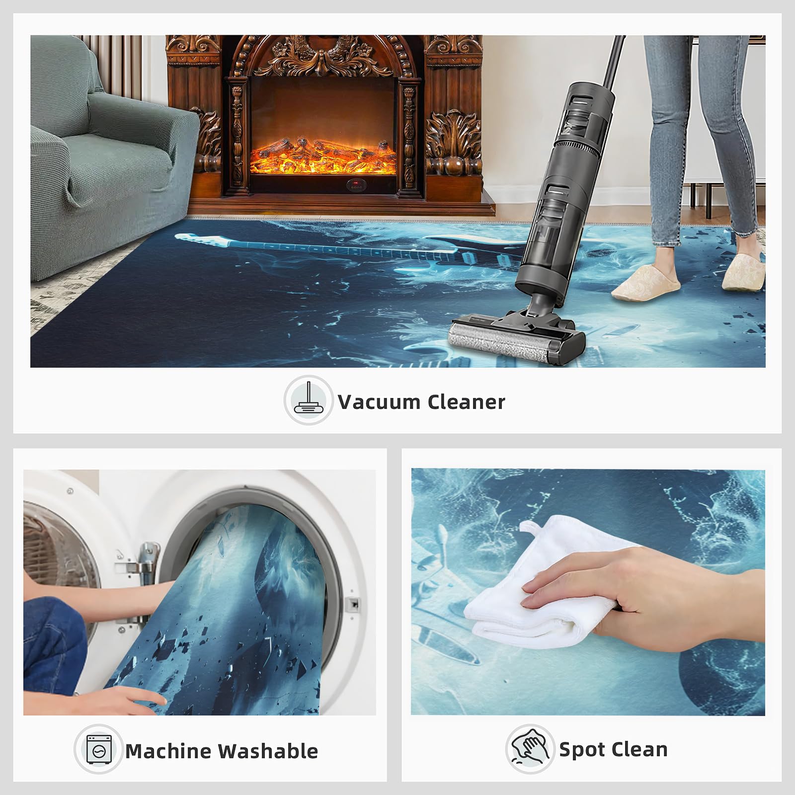 Tapis à motif guitare pour salle de musique – Tapis musical pour garçons, salon, chambre à coucher, lavable, antidérapant et doux, petit tapis rock and roll et décoration d'intérieur 90 x 120 cm