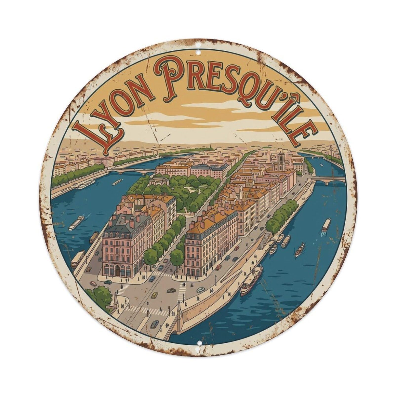 Presquile District France Lyon Historic District Metal Tin Sign