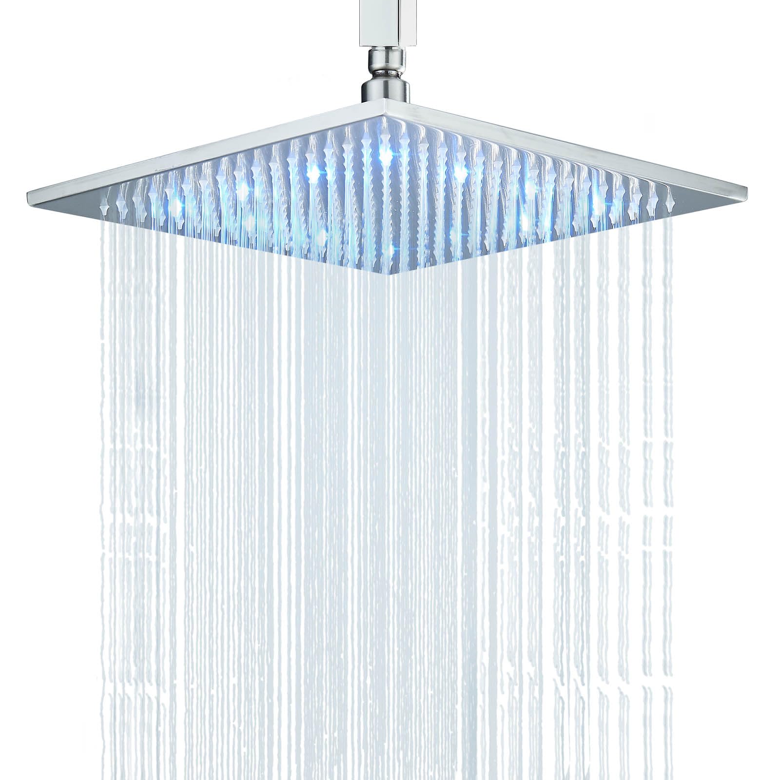 JUNSHENG Soffione Doccia Quadrato da 12”, Doccia a Pioggia con LED, Soffione Doccia Fisso (30x30cm) spazzolato