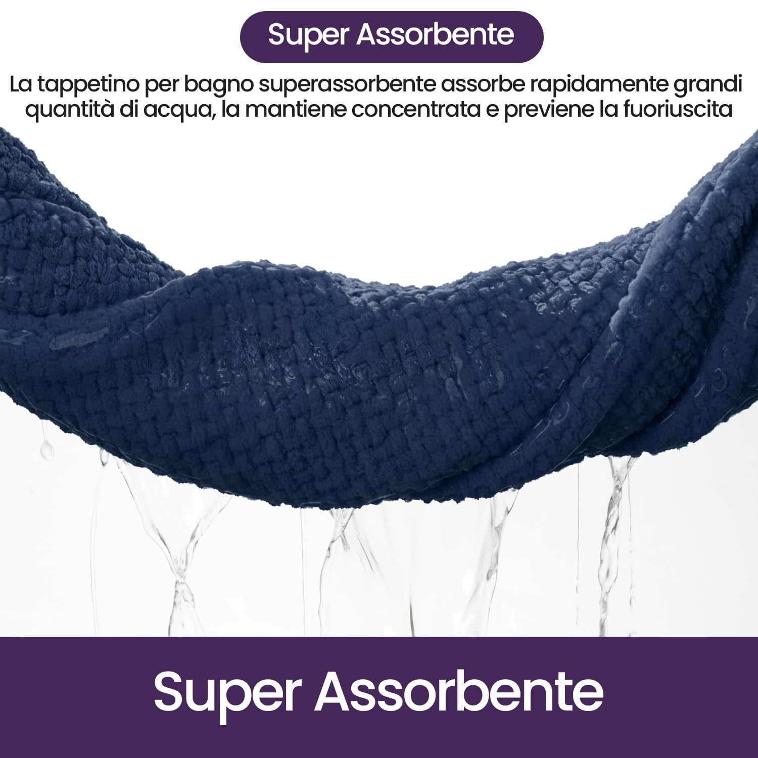 DEXI Tappeto Bagno in Ciniglia 60 x 110 cm, Tappetino Antiscivolo e Assorbenteo, Tappeti Lavabile e Morbido per la Lavandino, Ingresso del Doccia, Blu