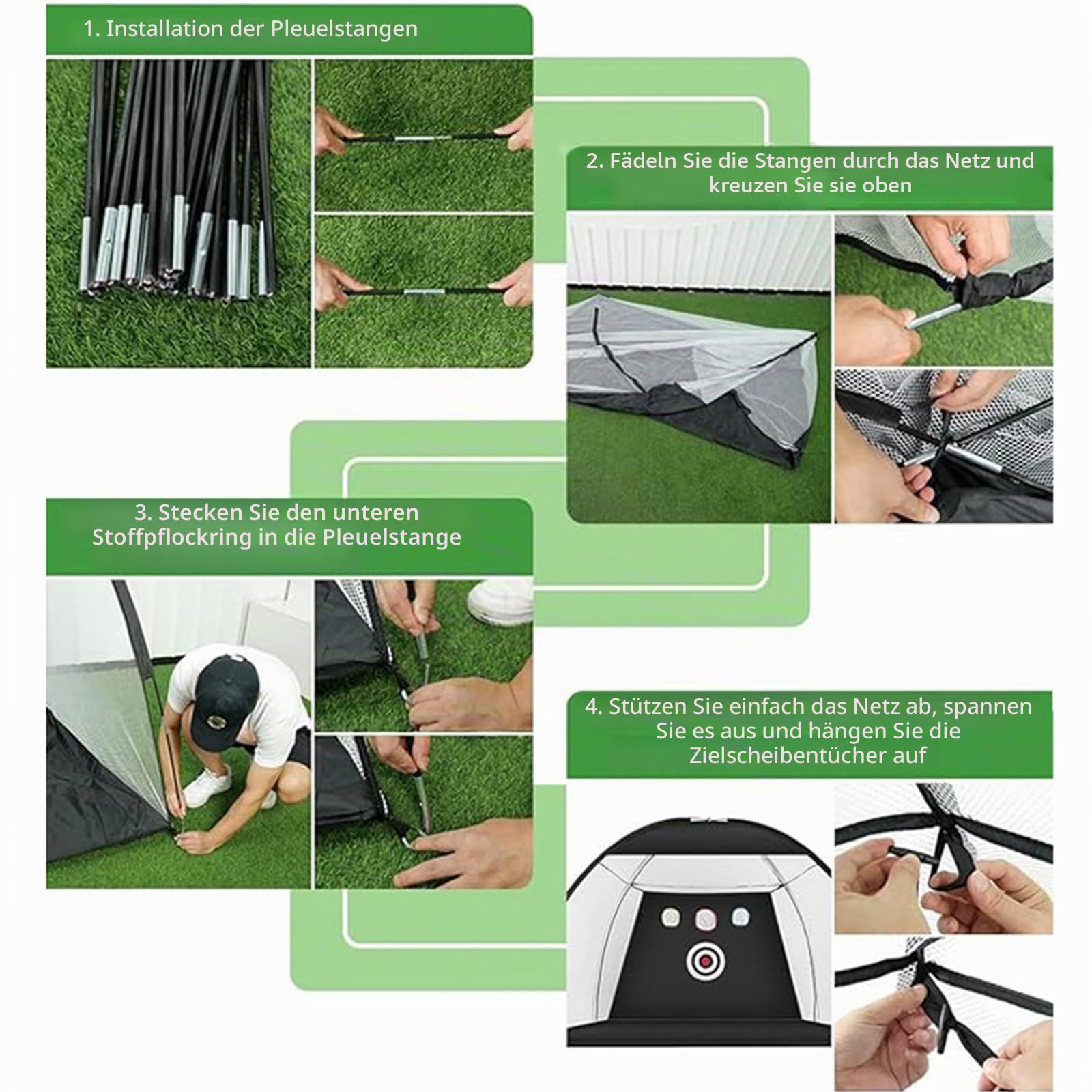 Golf-Übungsnetz, 300 x 200 cm, mit Tri-Turf-Matten-Set, Golf-Trainings-Chipping-Hilfe-Netze mit reduziertem Lärm, Nylon-Ziel