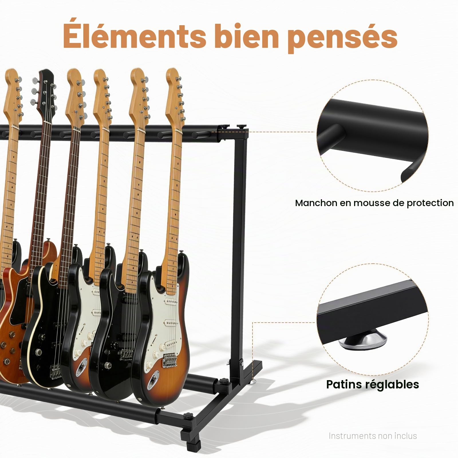 Support de guitare acoustique à 9 positions en bois - Pour guitare de concert - Support de guitare électrique multi-places - Support pour cinq guitares