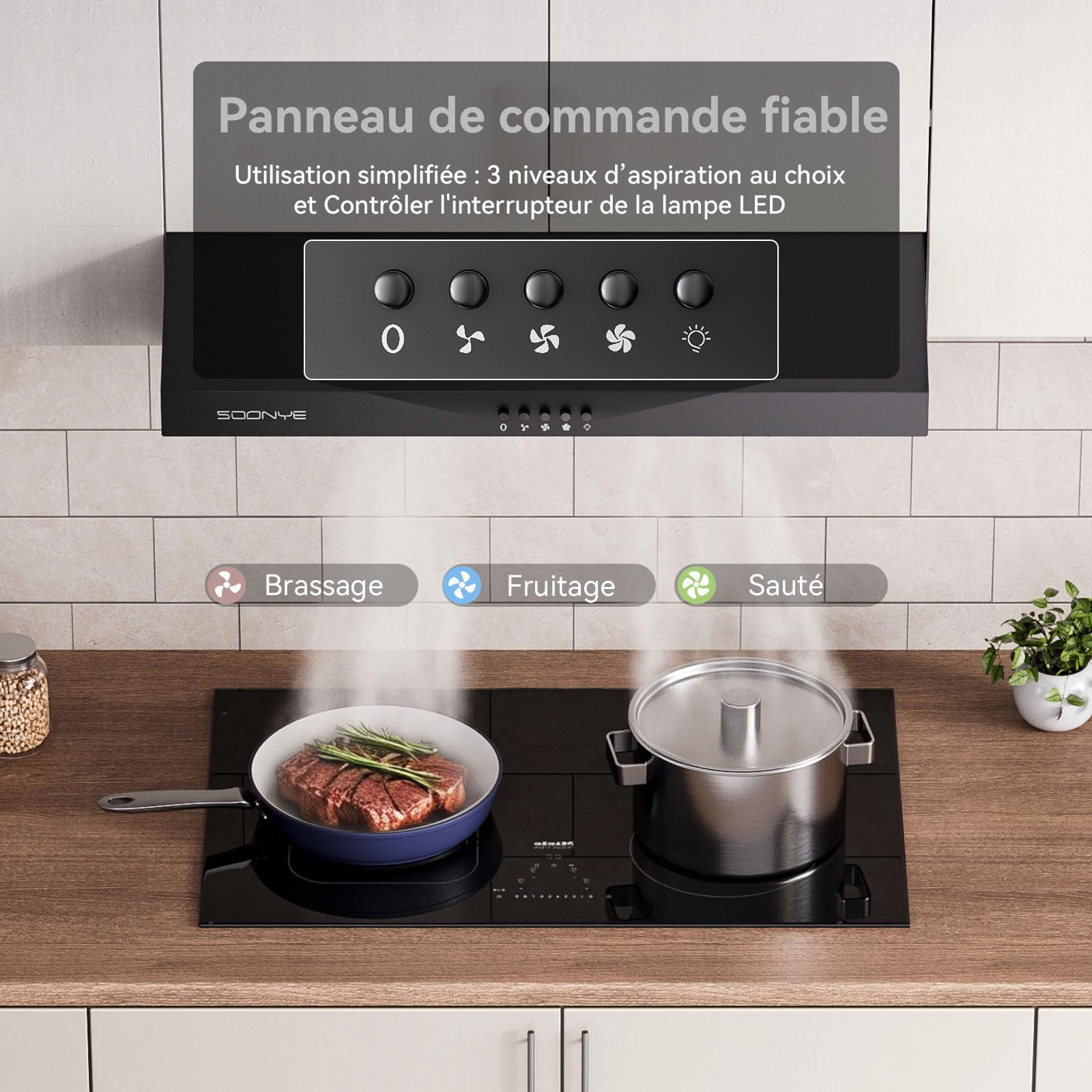 Hotte Aspirante 60cm Classe A+++ 220 m³/h Cuisine Noir