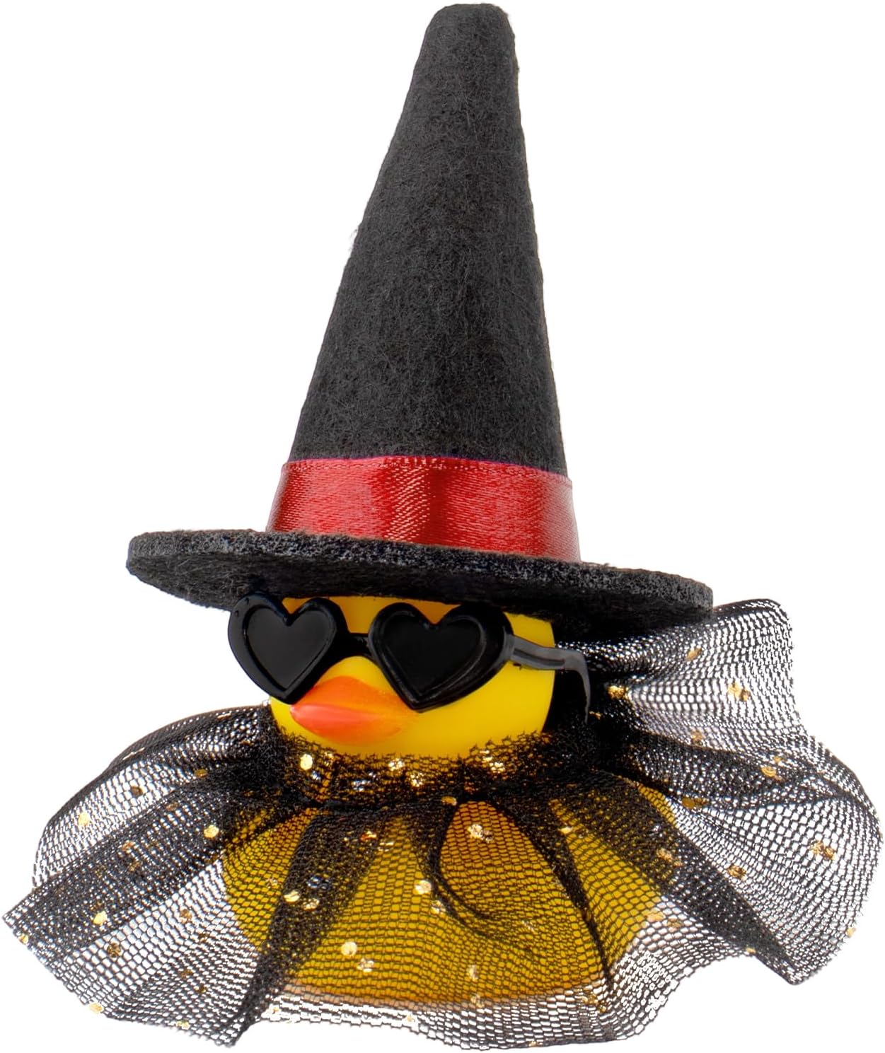 wonuu Car Dashboard Rubber Ducks for Halloween, Decorations Duck for Office Desk Ornament Accessories with Witch Hat Black Heart Glasses Skirt, for Halloween Party Gifts (Black)