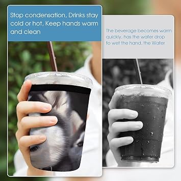 3 Pack Reusable Sleeve for Iced Coffee Cups,Husky Dog Neoprene Coffee Coolies Sleeves Insulator Coffee Sleeve Can Cooler Covers,Insulated Bottle Coolers for Iced&Hot Drinks