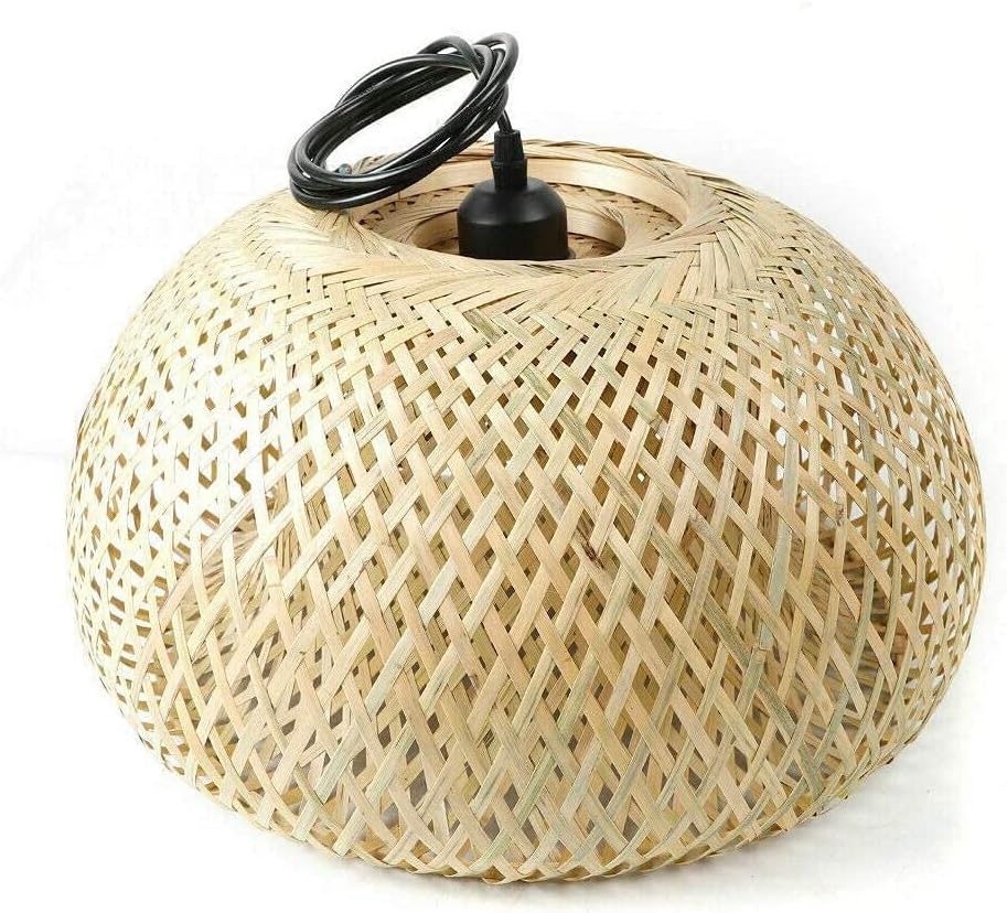 Miniatura 5 de Lámpara colgante de bambú tejida a mano, funciona con pilas, lámpara colgante tejida a mano de ratán, lámpara de araña natural, luz tejida con 1 luz