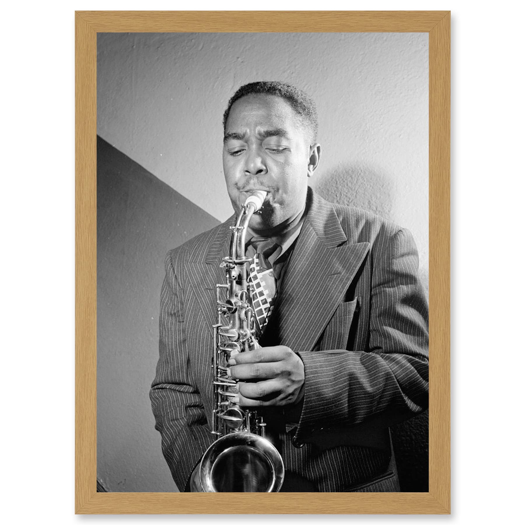 Artery8 Sax Jazz Legend Bird Charlie Parker Black & White A4 Artwork Framed Wall Art Print