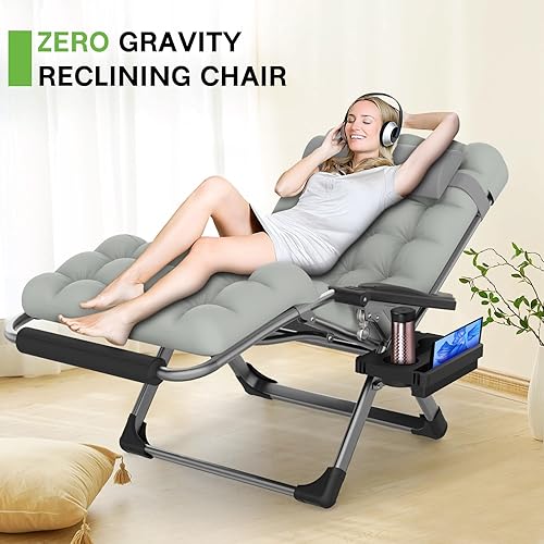 Miniatura 4 de ZENPETIO Silla de gravedad cero de gran tamaño, silla reclinable de gravedad cero XXL de 33 pulgadas, silla antigravedad para interiores y