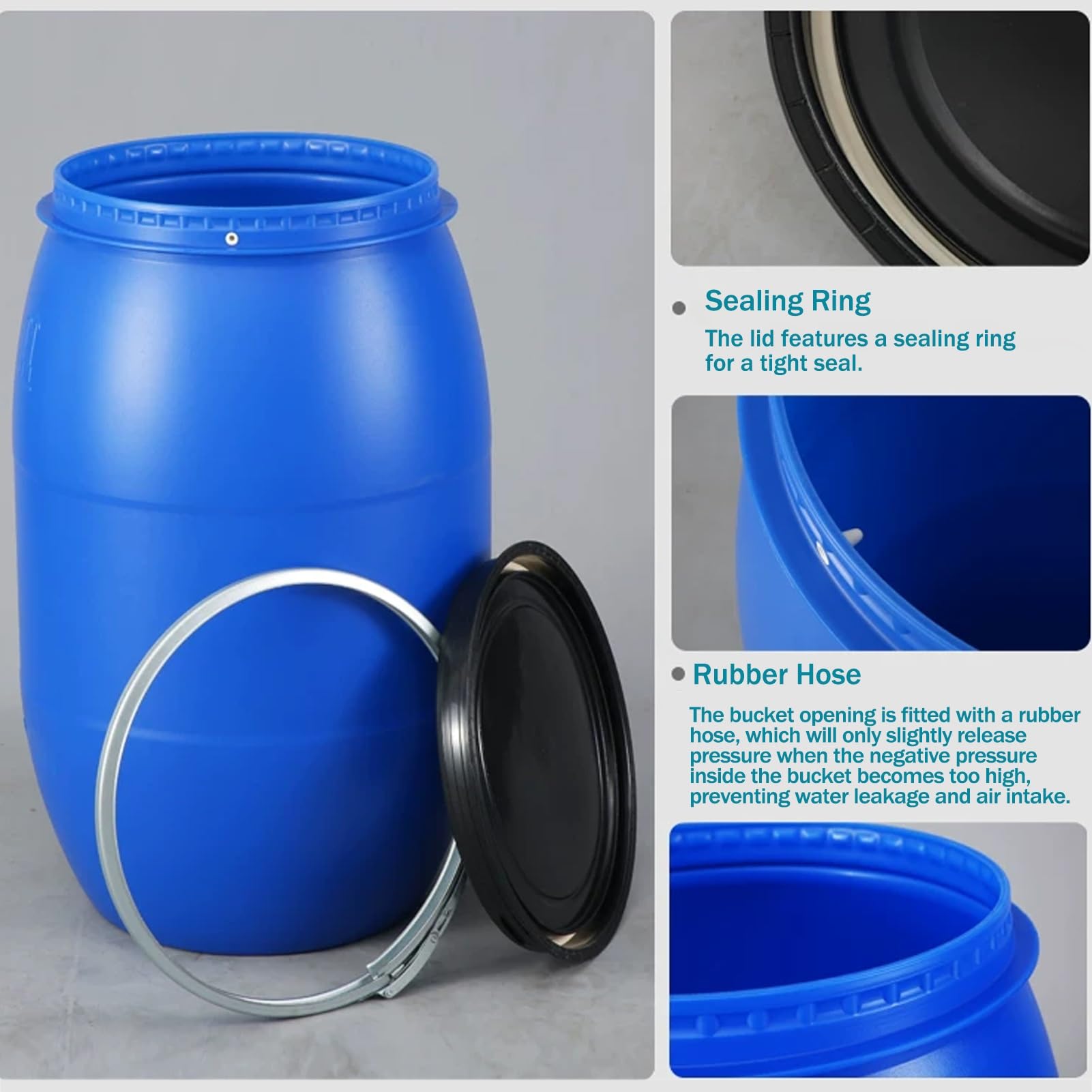 Tonneau plastique avec couvercle, anneau de loquet de fût ouvert bleu, reservoir eau polyvalent, Tambour de pluie conception hermétique for l'expédition de stockage industriel(30L)