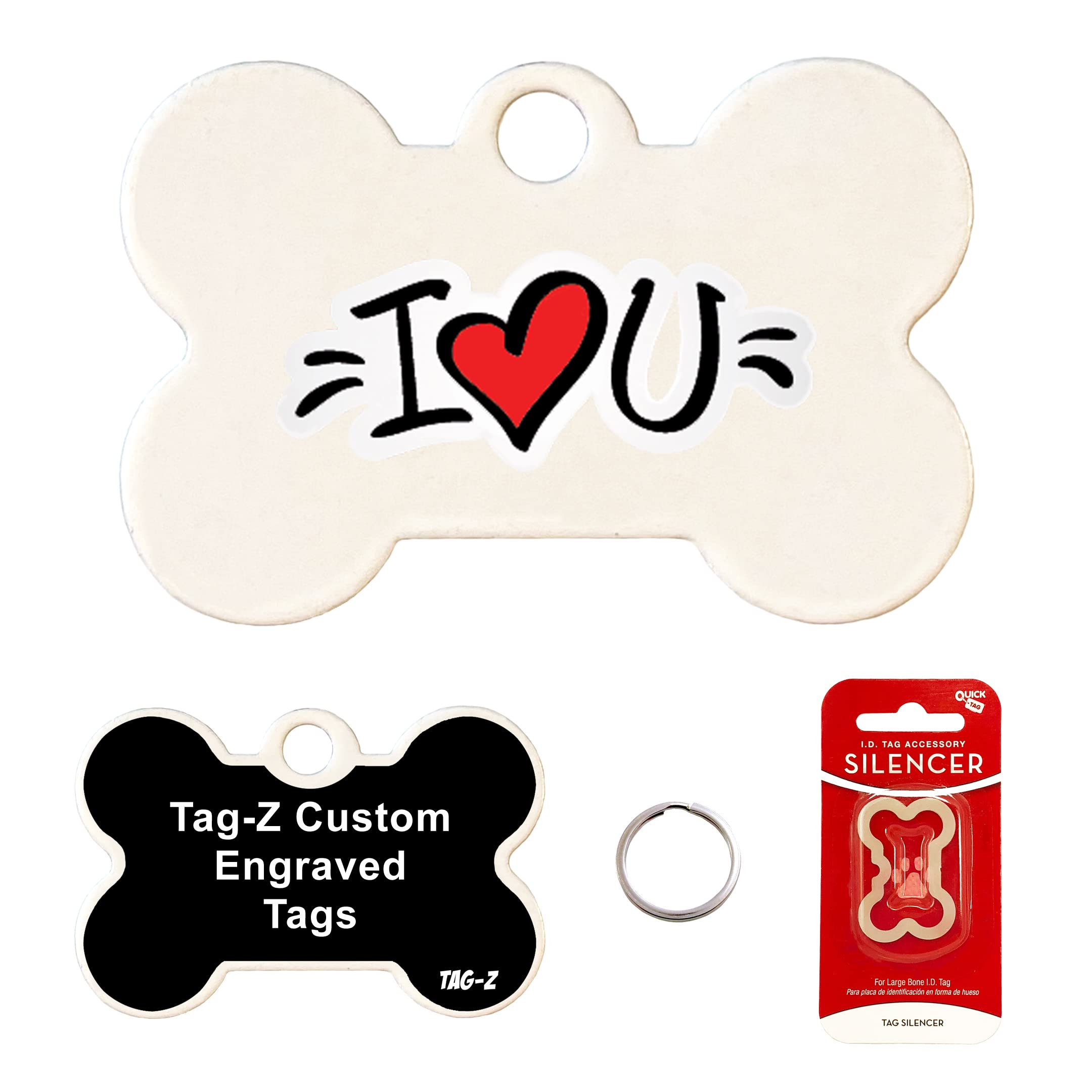 I Heart You - Customized - PET TAG - Bone Shape - Tag-Z Dog Tags