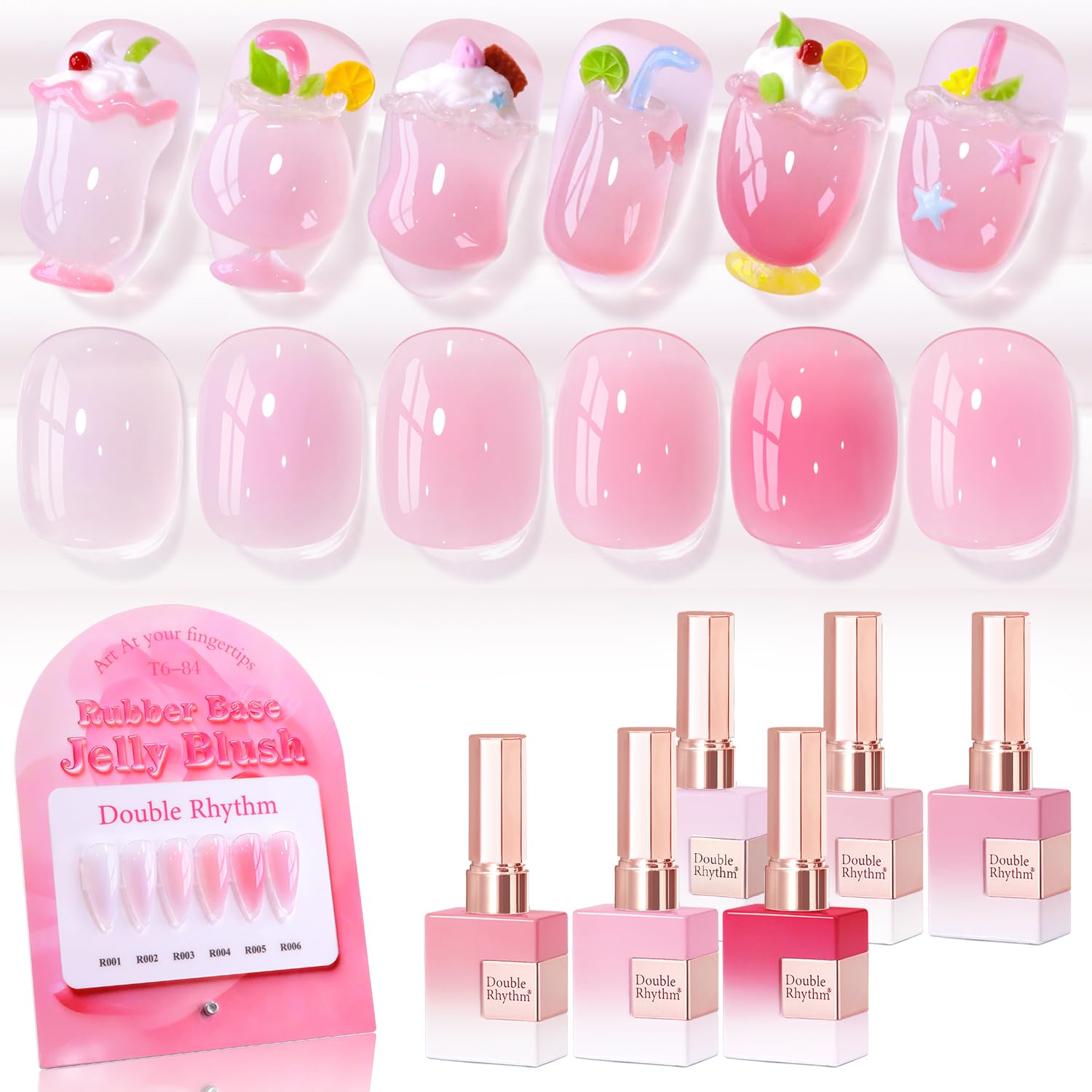 Rubber Base Gel Polish Set Nail Strengthener Builder Gel 6 x 15 mL