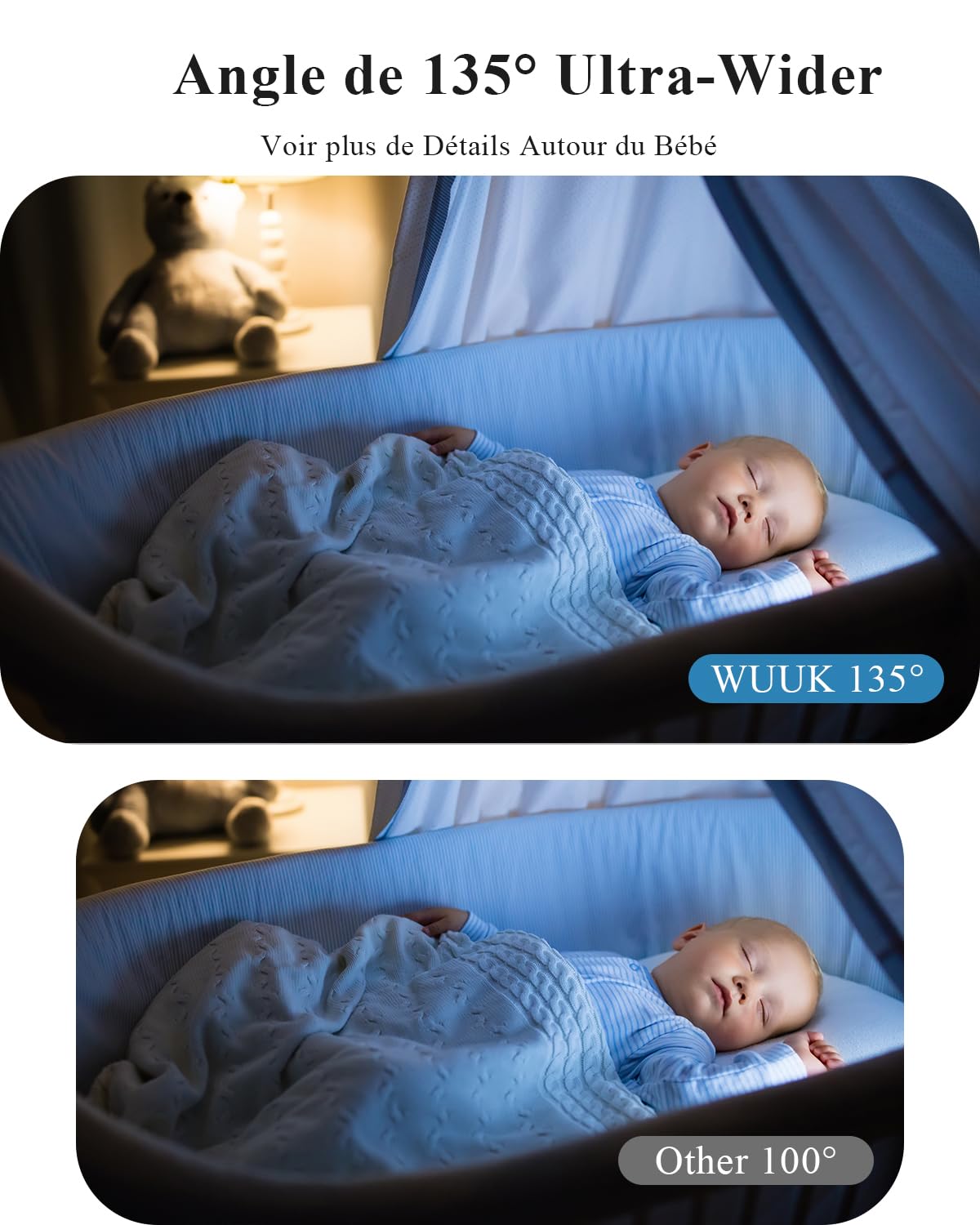 WUUK 2K 5.5" Babyphone Camera 2 Pack,Video Camera Bebe avec APP,360°PTZ Surveillance,Détection des,Appel en Une Touche,Mouvements/Température/Son,Berceuse à Bruit Blanc,Connexion Stable de 305m