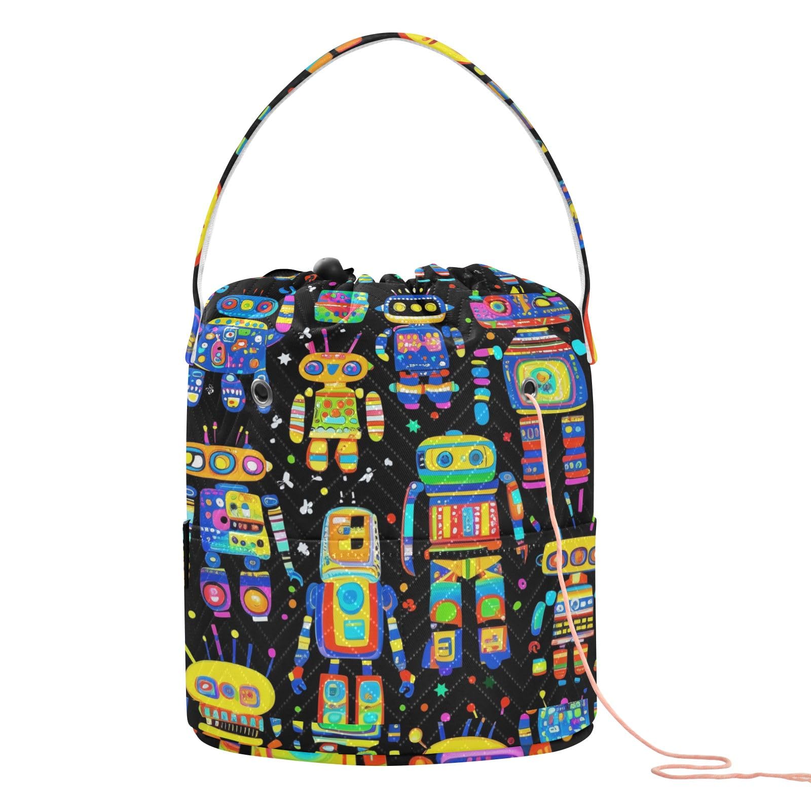 Yarn Storage Bag Small Crochet Bag Knitting Bag Organizer Colorful Robots Yarn Bags for Crocheting Basket