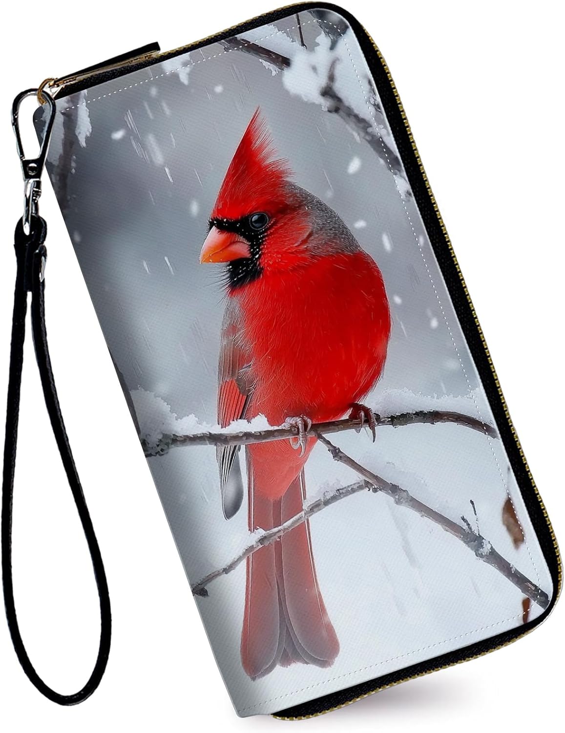 Women's Wallets,Credit Card Holder Money Leather Long Wallet with Wristlet,Large Capacity with Zip-Around Phone Purse for Women Ladies Girls,Red Cardinal Bird