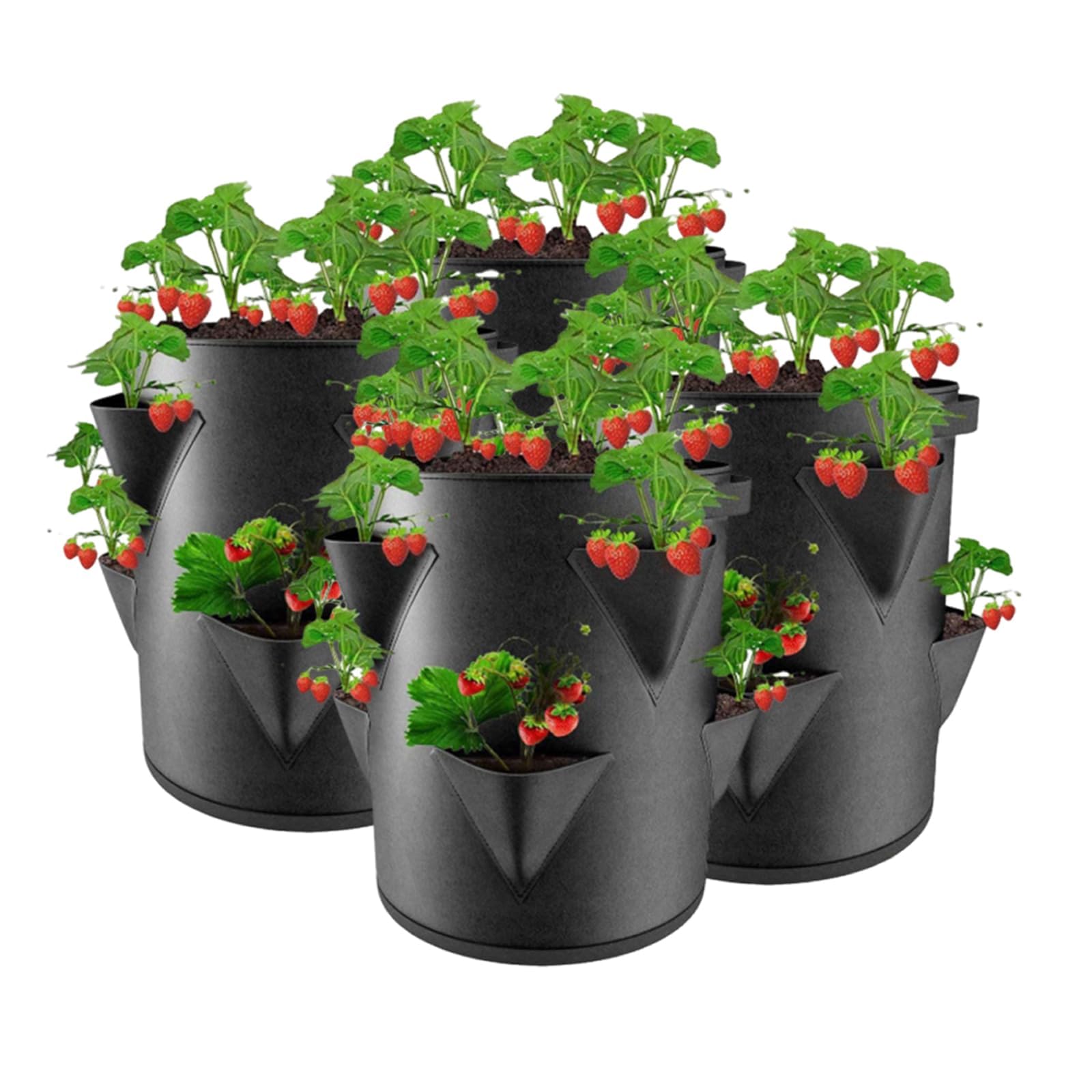 Tour A Fraise, Sac De Plantation Fraise, Sacs en Pot Aux Fraises, 45 X 35 Cm avec 6 Poches LatéRales, RéUtilisable Feutre éPais pour Cour, Balcon, ExtéRieur (4)