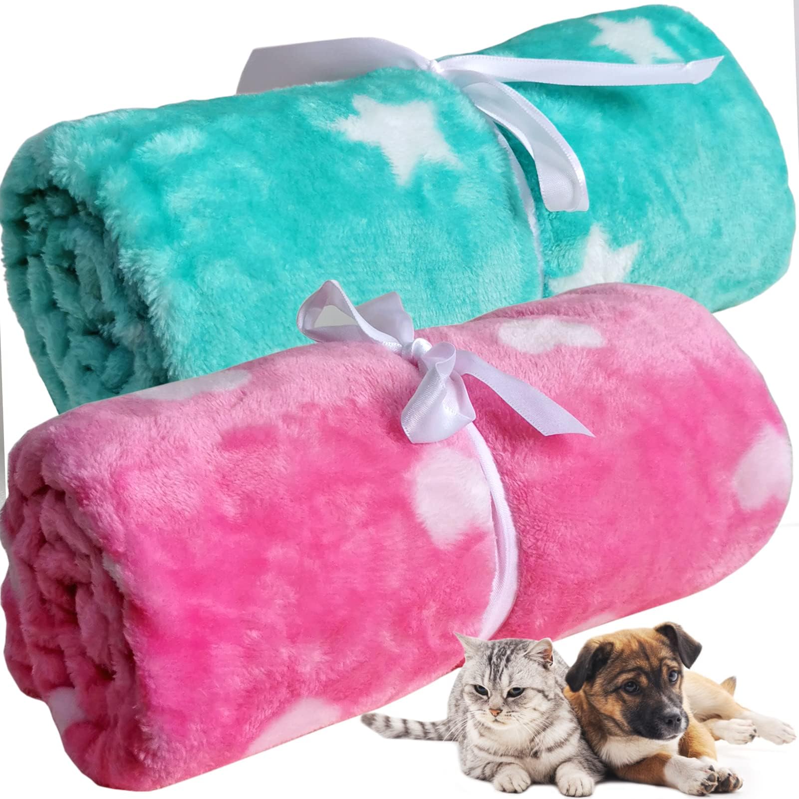 LeerKing 2 Packs Dog Blankets Soft Warm Pet Cat Bed Blanket Fleece Flannel Mattress Couch Sofa Crate for small medium large Puppy,30"x 40" Green&Red