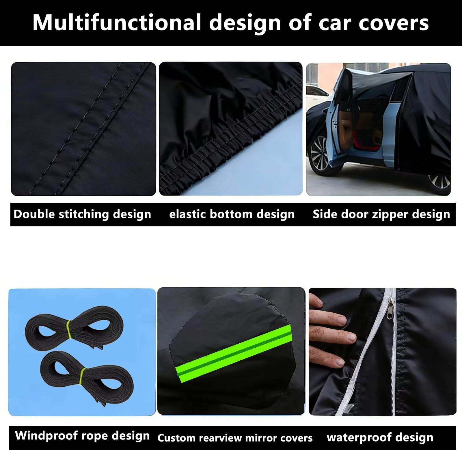 sur Mesure bache Voiture Exterieur imperméable Compatible avec Peugeot 5008 II 2016-2024,résistante au Soleil,au Vent,Neige Pluie,Protection Quatre Saisons(Black Green)