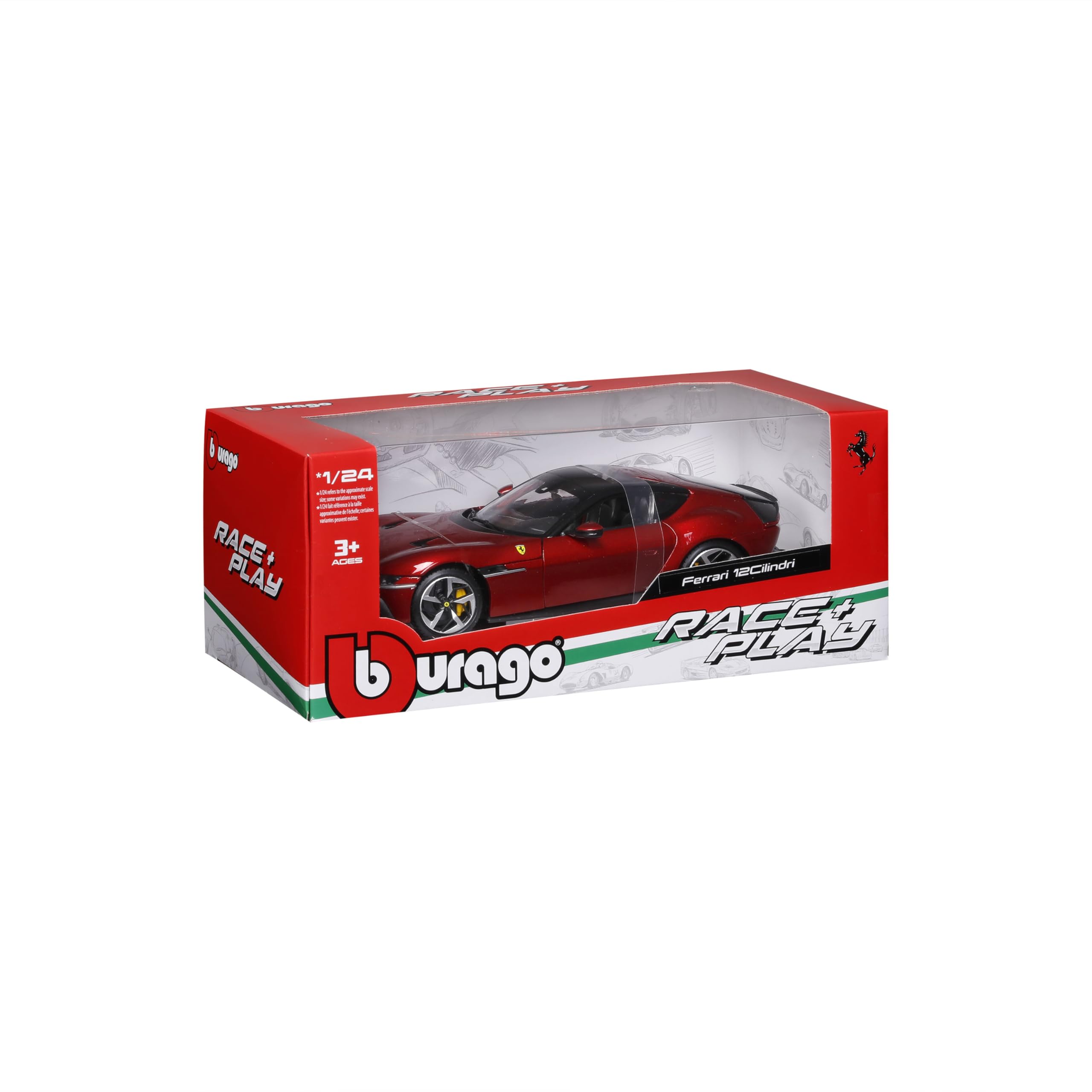 Bburago - Ferrari 12 Cilindri R&P, Samochód Diecast Skala 1:25, Szczegółowa Replika z Otwieraną Maską i Drzwiami, Licencja Ferrari, Wiek 3+