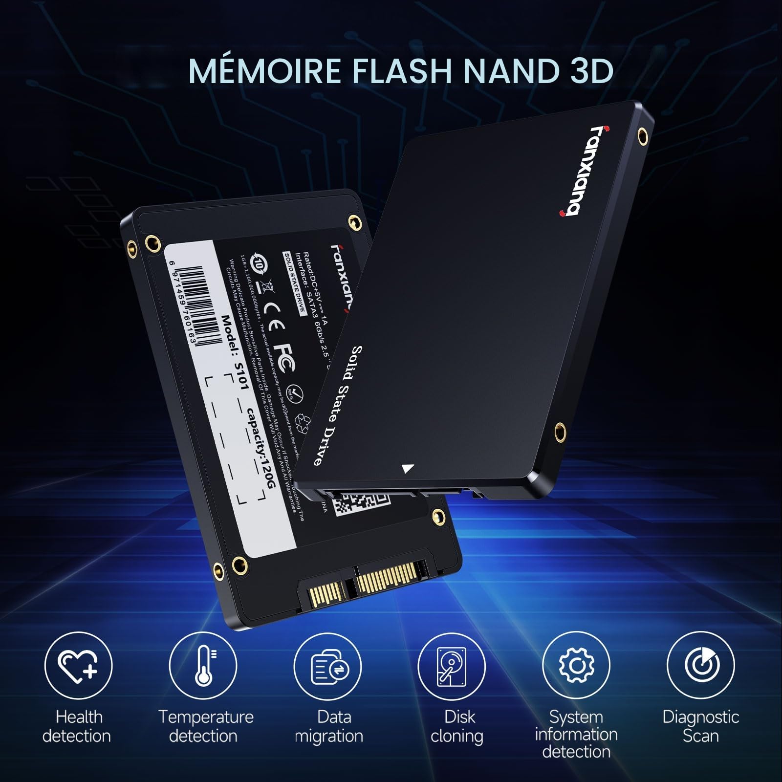 Fanxiang 512Go SSD SATA III 6Go/s 2.5" 560Mo/s Lecture 3D NAND Disque SSD Interne S101Q