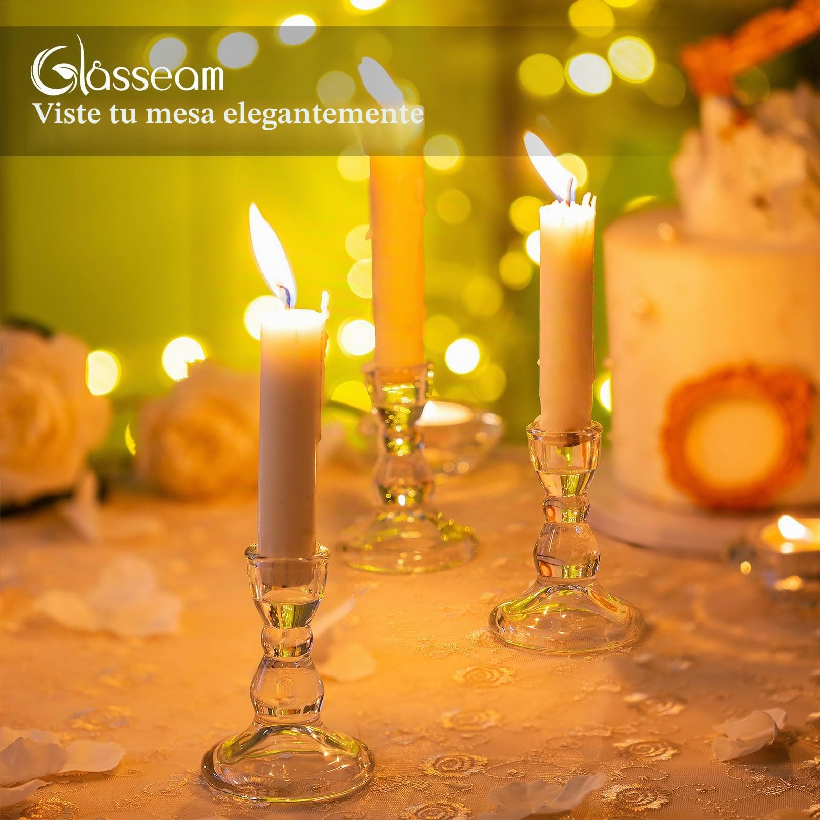 Portavelas De Vidrio, Glasseam 10 Velas Transparentes, Juego De Candelabros Decorativos De Navidad a Granel para El Centro De Mesa para La Cena, La Boda y La Sala De Estar | Transparente, pequeño, Navidad, Adviento, boda, decoración de mesa, comunión